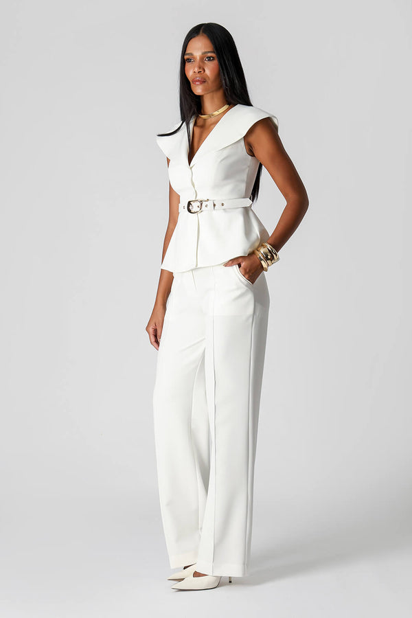 Blusa Peplum Alfaiataria com Gola Maxi