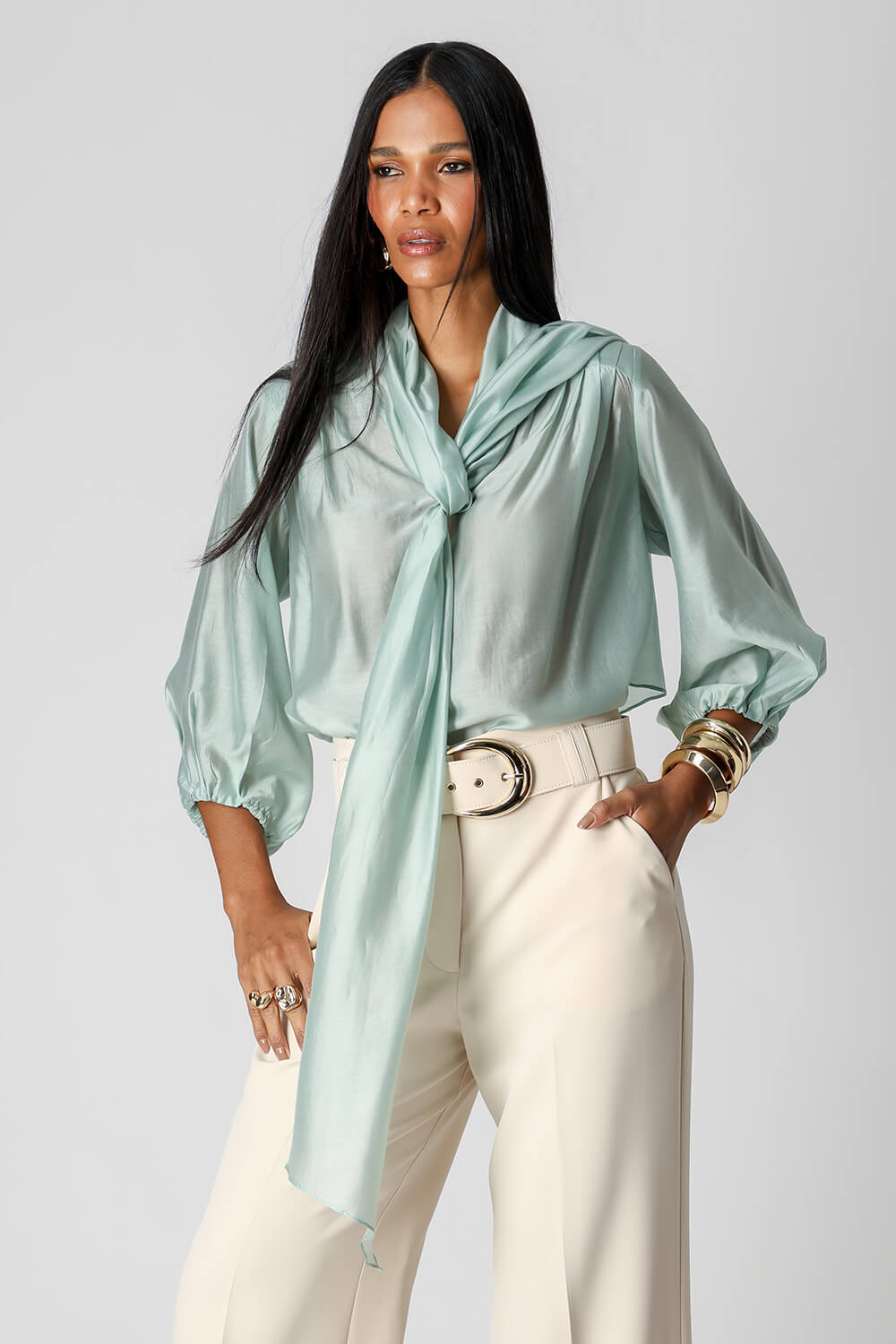 Blusa Manga 3/4 Ballon Com Echarpe