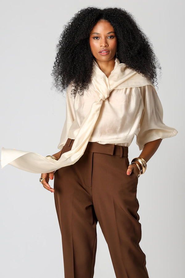 Blusa Manga 3/4 Ballon Com Echarpe