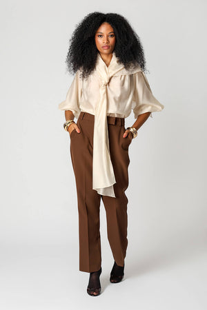 Blusa Manga 3/4 Ballon Com Echarpe