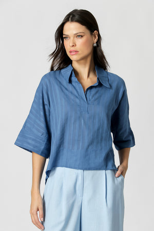 Camisa Ampla Com Manga Curta De Voil