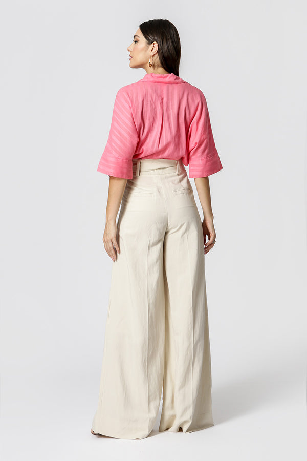 Camisa Ampla Com Manga Curta De Voil