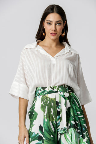 Camisa Ampla Com Manga Curta De Voil - OFF WHITE