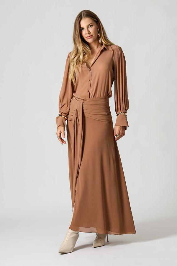 Camisa Chiffon Plissado Manga Bufante