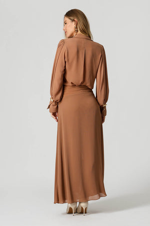 Camisa Chiffon Plissado Manga Bufante