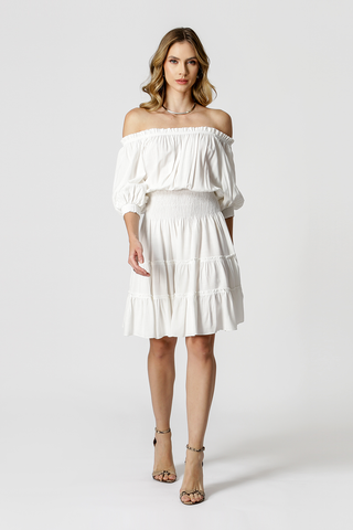 Vestido Ombro a Ombro Com Lastex - OFF WHITE