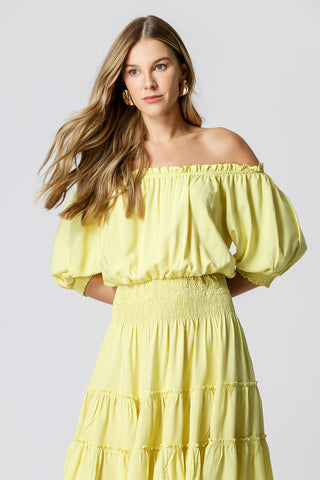 Vestido Ombro a Ombro Com Lastex - PISTACHE