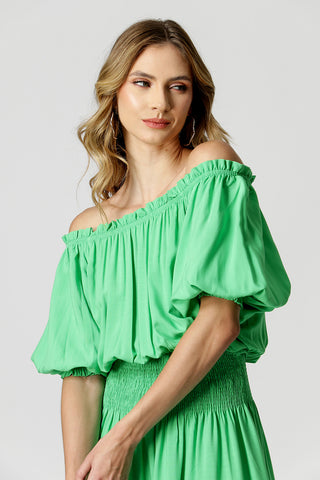 Vestido Ombro a Ombro Com Lastex - VERDE