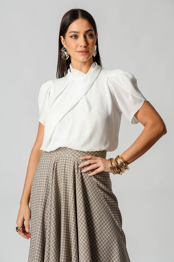 Blusa Balonê Crepe com Manga Tulipa