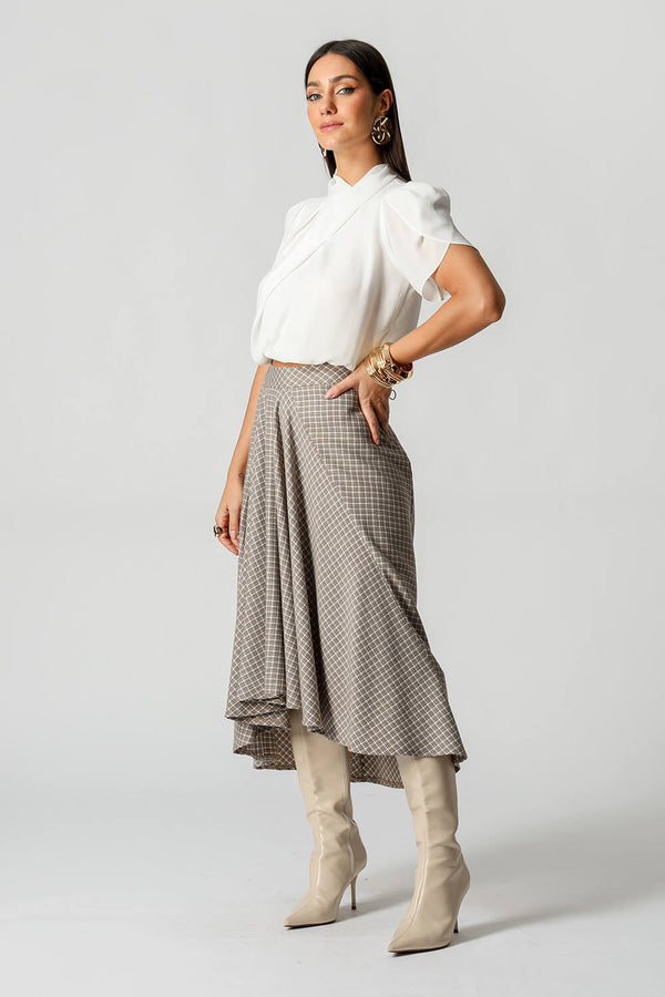 Blusa Balonê Crepe com Manga Tulipa