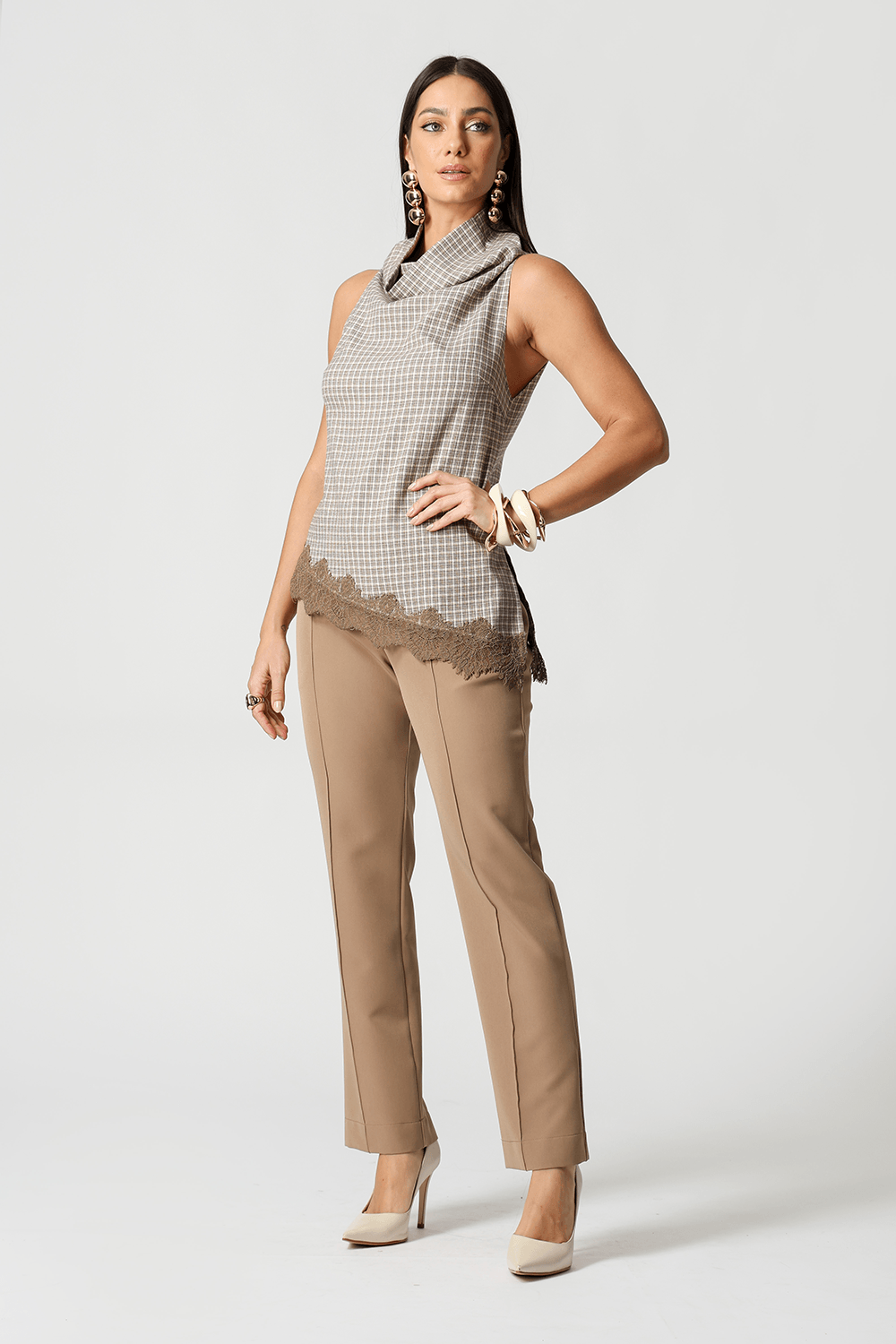 Blusa Xadrez Tartan Com Gola Degagê