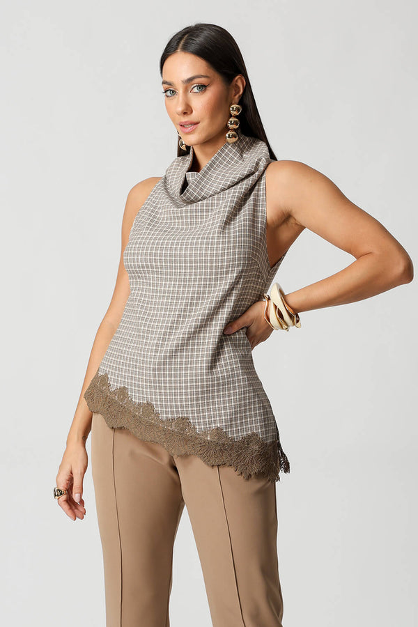 Blusa Xadrez Tartan Com Gola Degagê