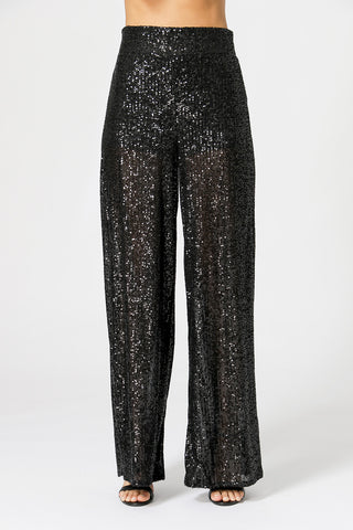 Pantalones anchos con lentejuelas - NEGRO