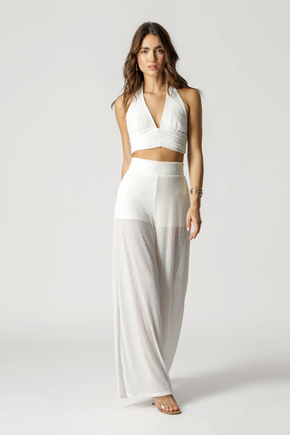 Calça Pantalona De Paetê - OFF WHITE
