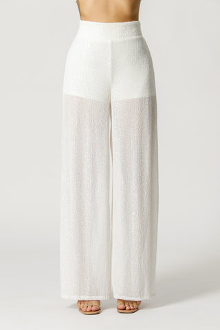 Calça Pantalona De Paetê - OFF WHITE