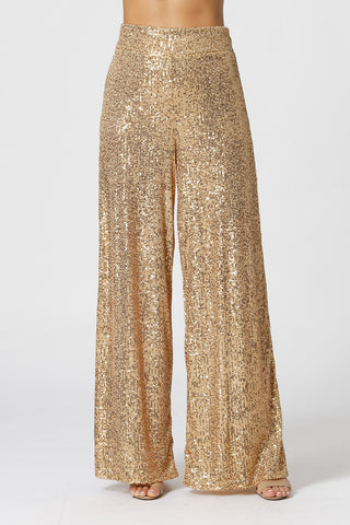 Calça Pantalona De Paetê - DOURADO