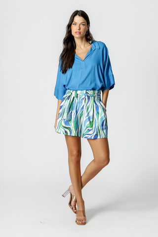 Camisa Ampla Com Manga 3/4 - AZUL