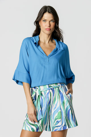 Camisa Ampla Com Manga 3/4 - AZUL