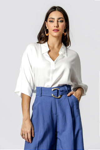 Camisa Ampla Com Manga 3/4 - OFF WHITE