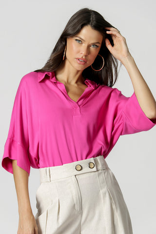Camisa Ampla Com Manga 3/4 - PINK