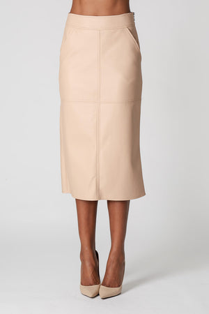 Saia Lápis Midi Em Couro Sintético Com Fenda