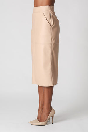 Saia Lápis Midi Em Couro Sintético Com Fenda
