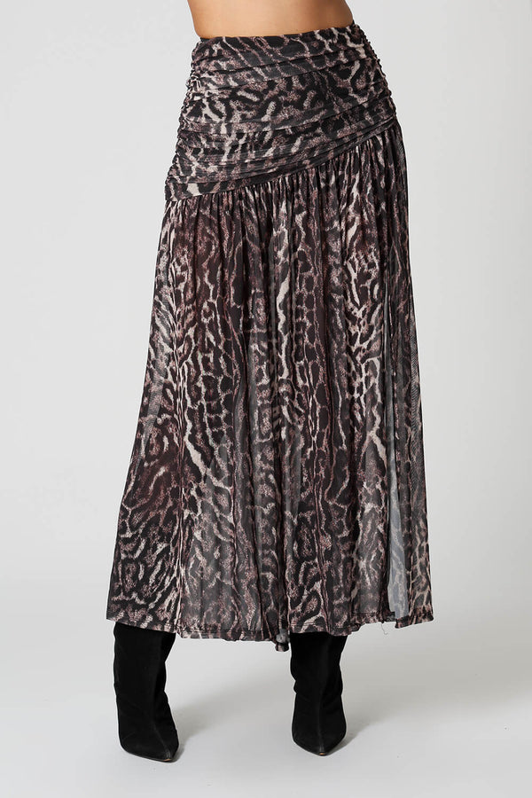 Saia Pala Drapeada Assimétrica de Tule Estampado