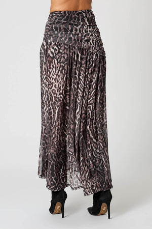 Saia Pala Drapeada Assimétrica de Tule Estampado