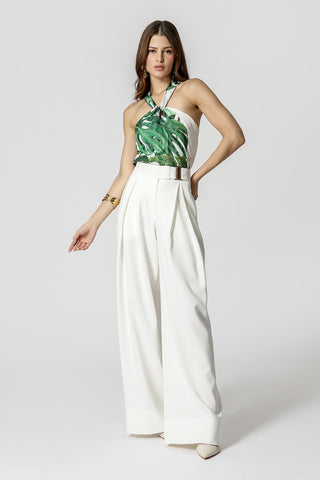 Blusa estampada con escote torcido - VERDE 4090
