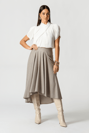 Saia Midi Tartan Com Volume Frontal