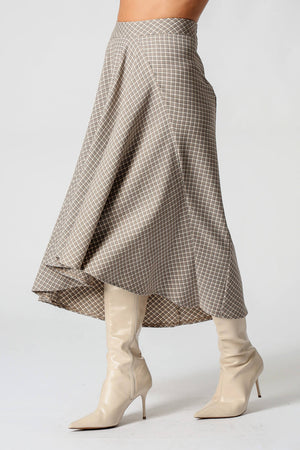 Saia Midi Tartan Com Volume Frontal