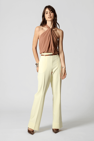 Calça Alfaiataria Reta Com Cinto - AMARELO CL
