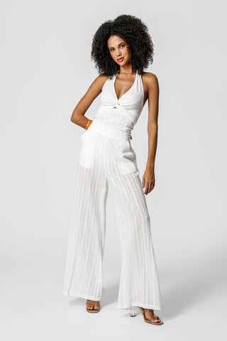 Top halter de voile de algodón - BLANCO ROJO