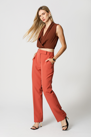 Calça Reta Cós Minimalista - GOIABA