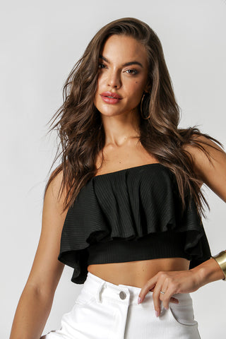 Top sin tirantes con volante - NEGRO