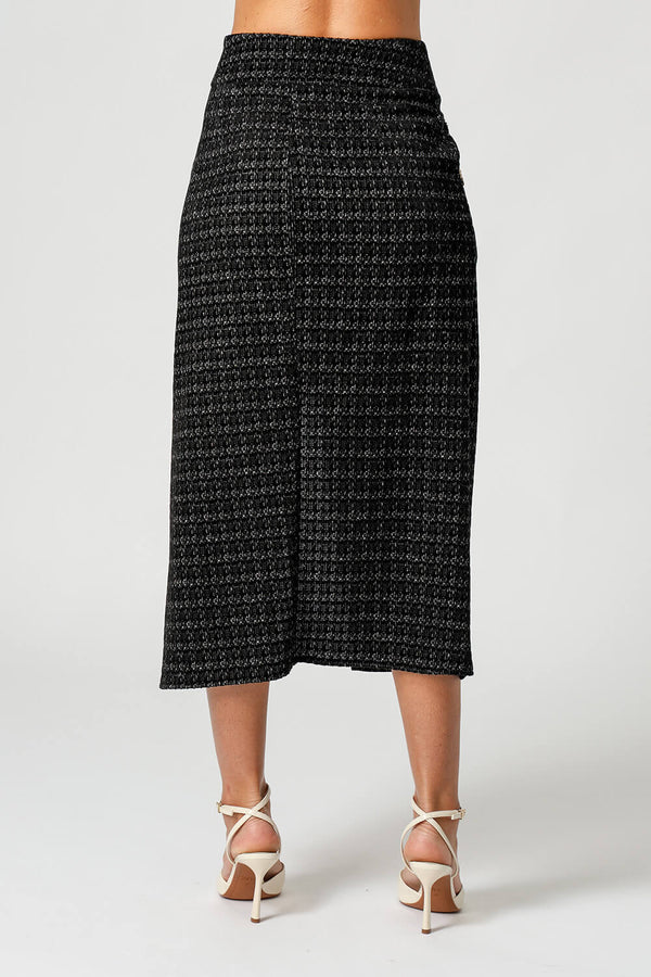 Saia Midi Tweed Com Fenda e Corrente