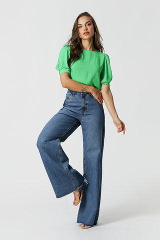 Blusa Manga Bufante E Com Pregas - VERDE