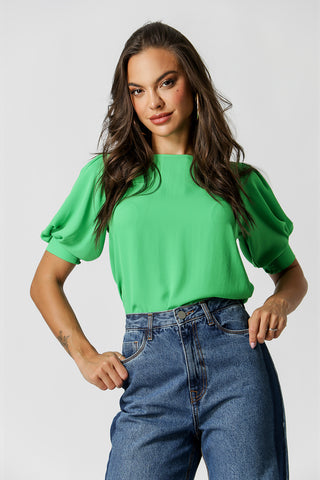 Blusa Manga Bufante E Com Pregas - VERDE