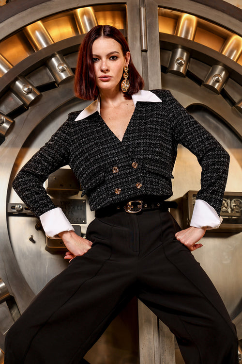 Casaqueto Tweed Com Botões Dourados