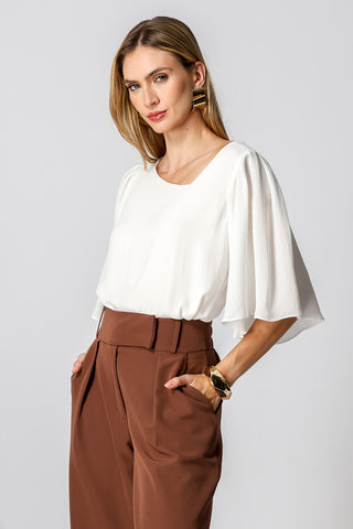 Blusa Manga Angel Decote Assimétrico - OFF WHITE