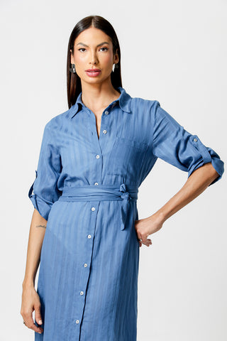 Chemise Com Faixa Na Cintura - COBALTO