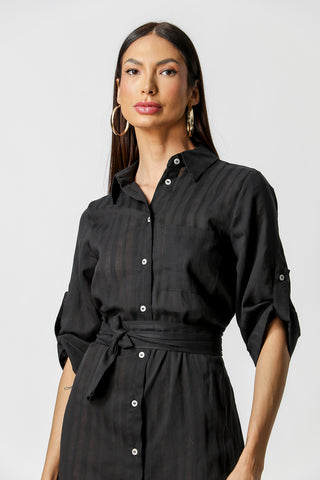 Chemise Com Faixa Na Cintura - PRETO