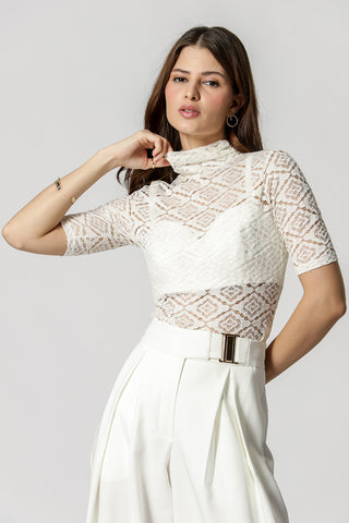 Blusa de encaje - BLANCO ROJO