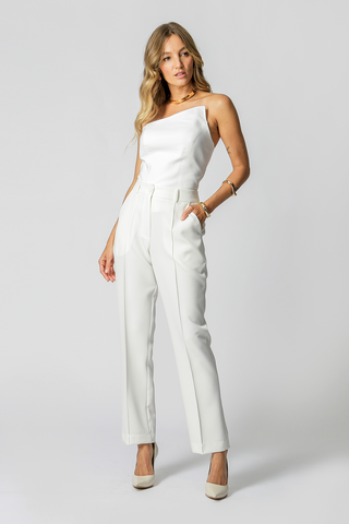 Pantalones rectos con abertura delantera - BLANCO ROJO