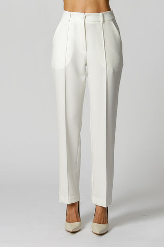 Pantalones rectos con abertura delantera - BLANCO ROJO