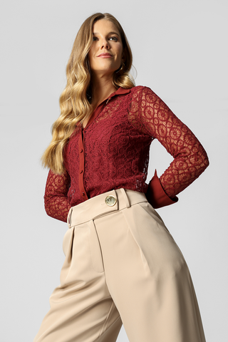 Camisa de Renda Transparente - VINHO