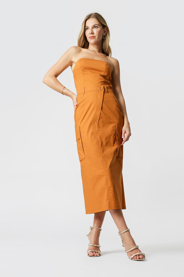 Vestido Strapless Com Bolsos Laterais