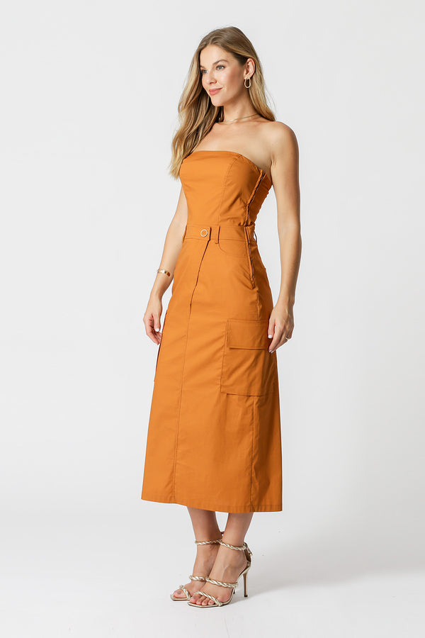 Vestido Strapless Com Bolsos Laterais