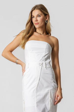 Vestido Strapless Com Bolsos Laterais