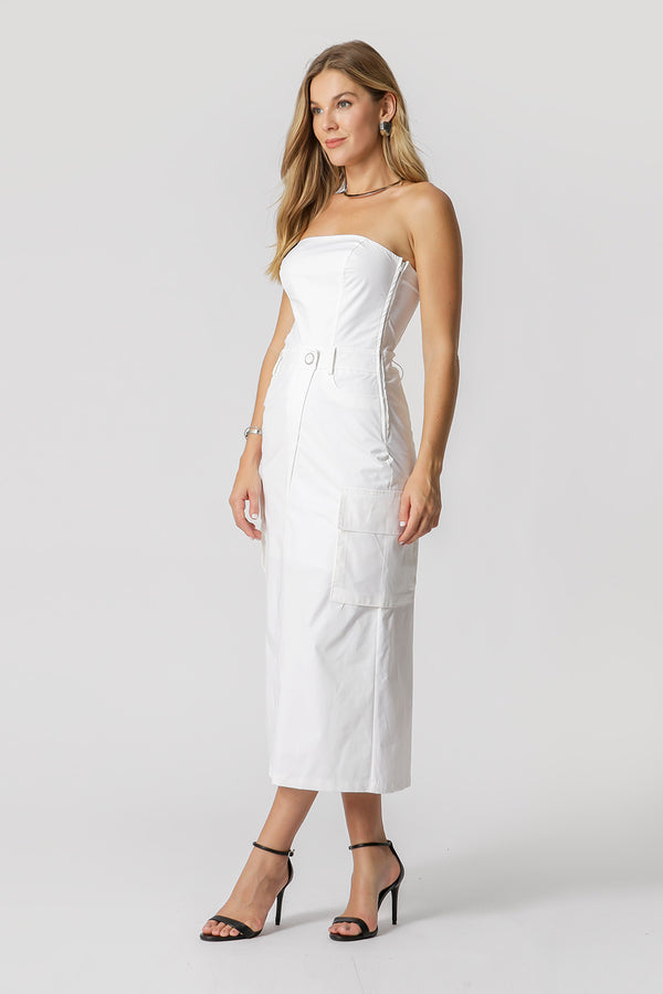 Vestido Strapless Com Bolsos Laterais